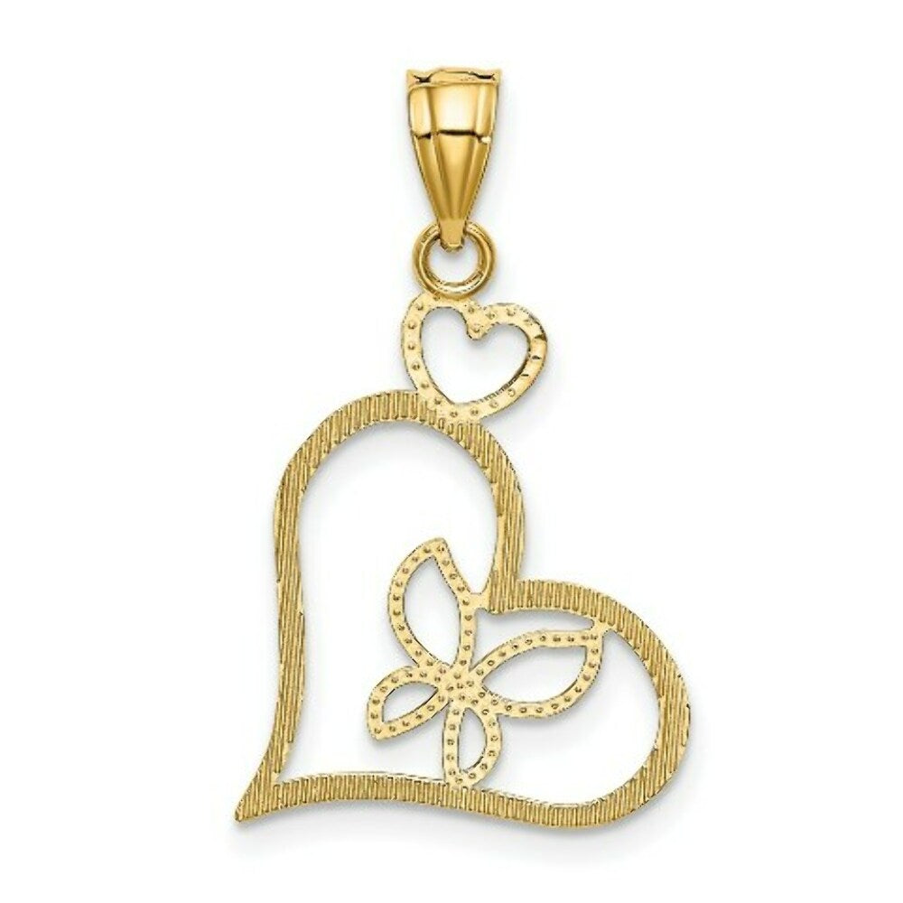 14K Yellow Gold & Rhodium Butterfly in Heart Pendant