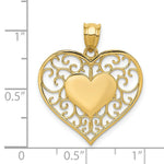 Load image into Gallery viewer, 14K Yellow Gold Heart In Heart Polished &amp; Filigree Pendant
