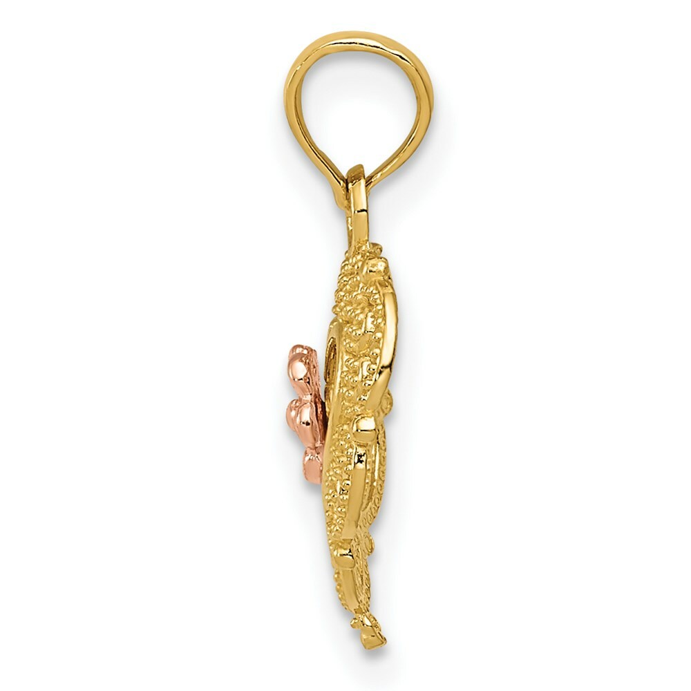 14K Two-tone Gold Rose Heart Pendant