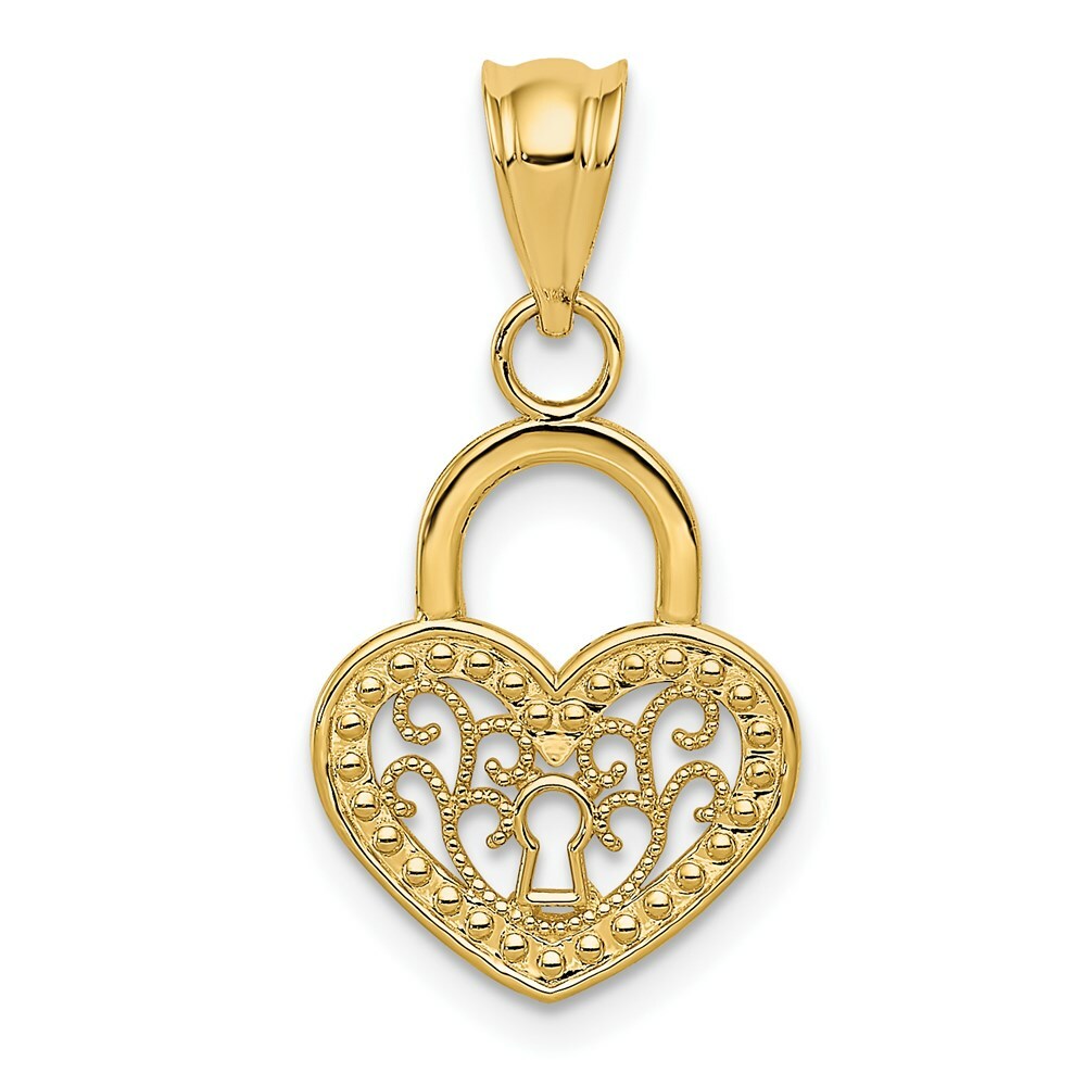 14K Yellow Gold Filigree Heart Lock Pendant