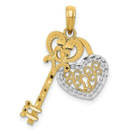 Load image into Gallery viewer, 14K Yellow Gold &amp; Rhodium Diamond-cut Key &amp; Heart Lock Pendant
