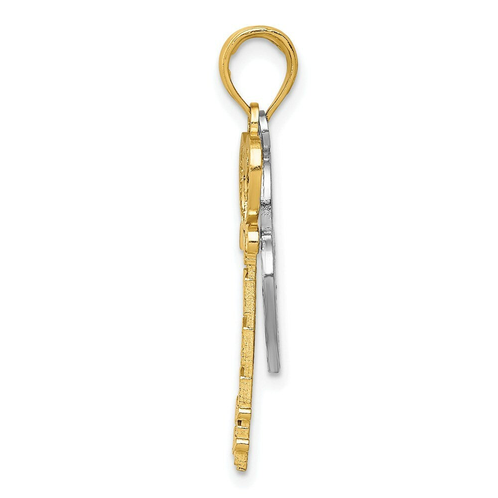 14K Yellow Gold & Rhodium Diamond-cut Key & Heart Lock Pendant