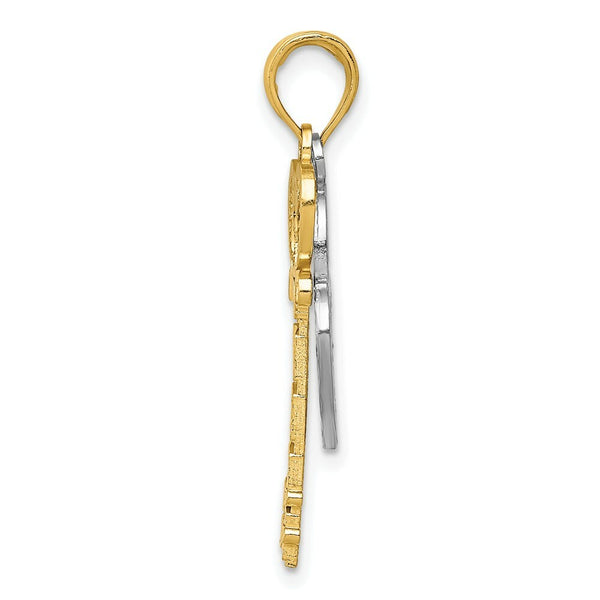14K Yellow Gold & Rhodium Diamond-cut Key & Heart Lock Pendant