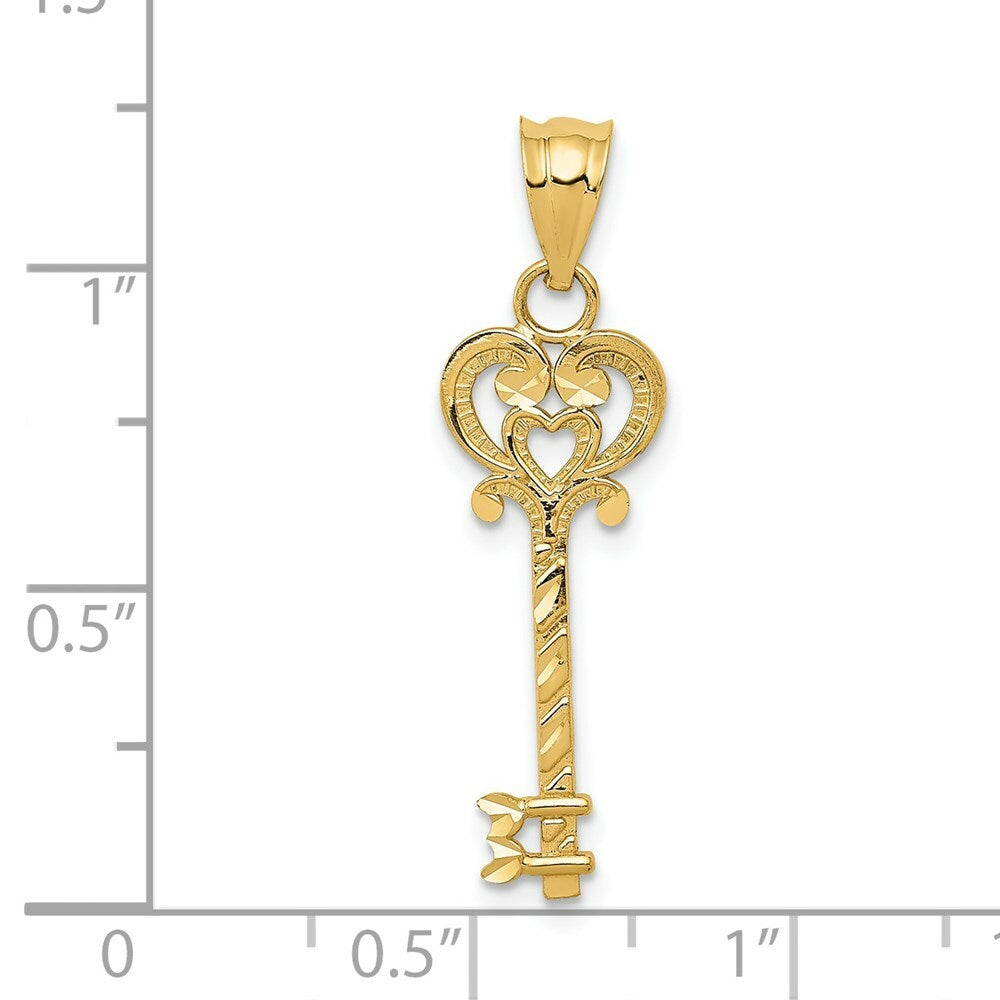 14K Yellow Gold Diamond-cut Key Pendant