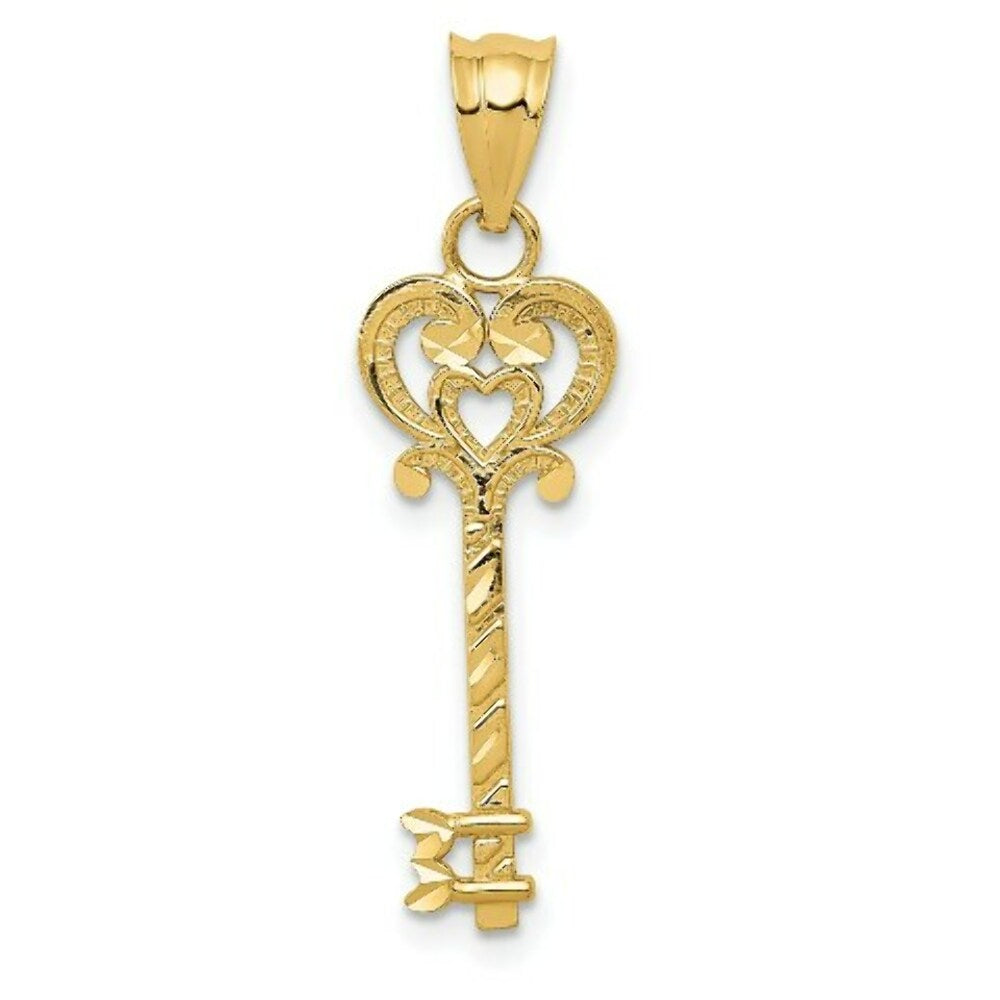 14K Yellow Gold Diamond-cut Key Pendant