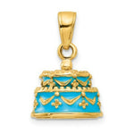 Load image into Gallery viewer, 14K Yellow Gold 3-D Light Blue Enameled Happy Birthday Cake Pendant
