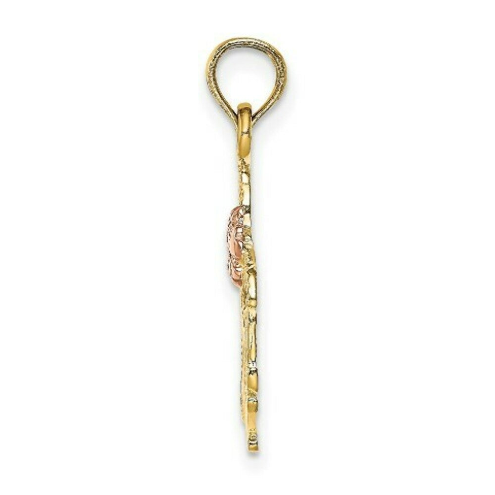 14K Two-Tone Gold Polished MOM & Flower Pendant