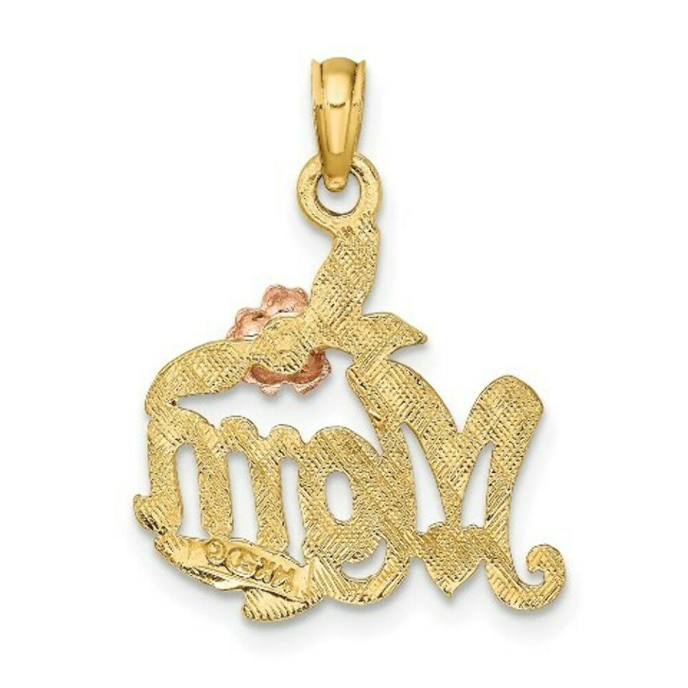 14K Two-Tone Gold Polished MOM & Flower Pendant