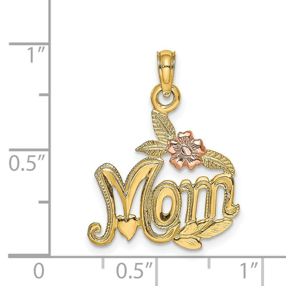 14K Two-Tone Gold Polished MOM & Flower Pendant