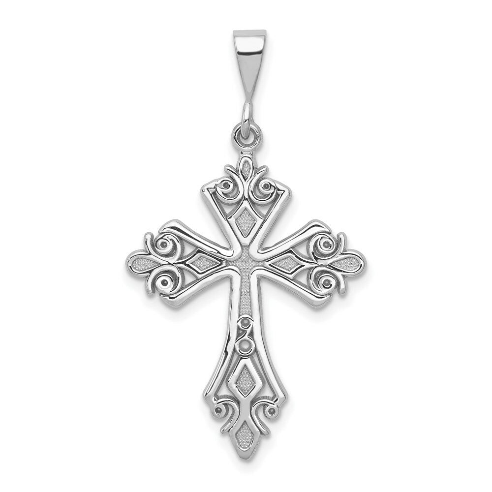 14K White Gold Fleur De Lis Cross Pendant