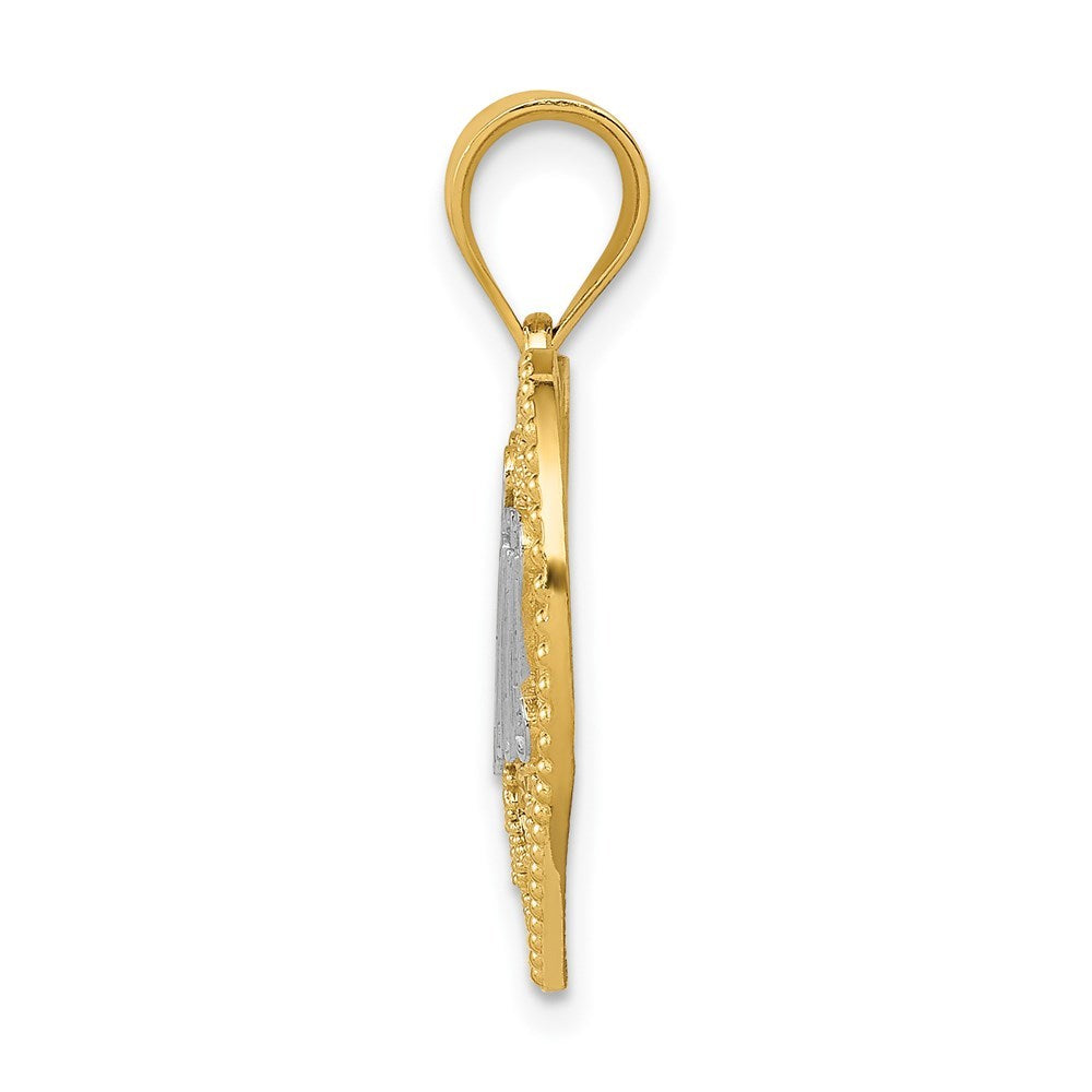 14K Yellow Gold & Rhodium Filigree #1 Mom Heart Pendant