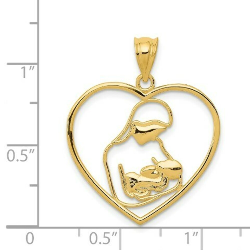 14K Yellow Gold Mother & Child in Heart Pendant
