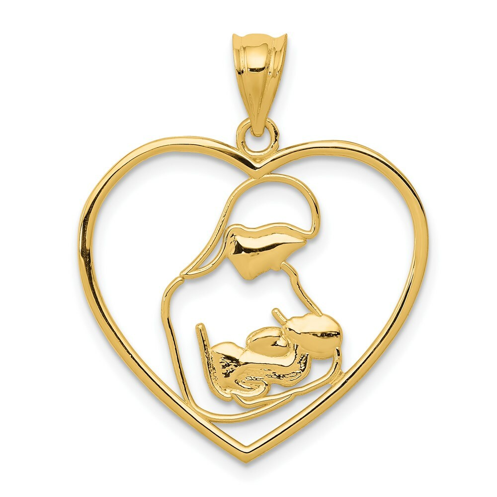 14K Yellow Gold Mother & Child in Heart Pendant