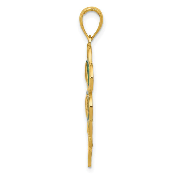 14K Yellow Gold 4-Leaf Clover Pendant with Green Acrylic Tips