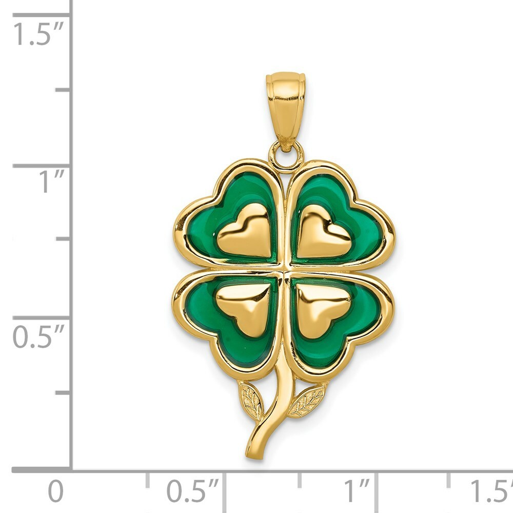 14K Yellow Gold 4-Leaf Clover Pendant with Green Acrylic Tips