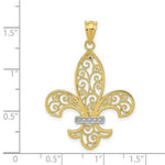 Load image into Gallery viewer, 14K Yellow Gold &amp; Rhodium Filigree Fleur de Lis Pendant

