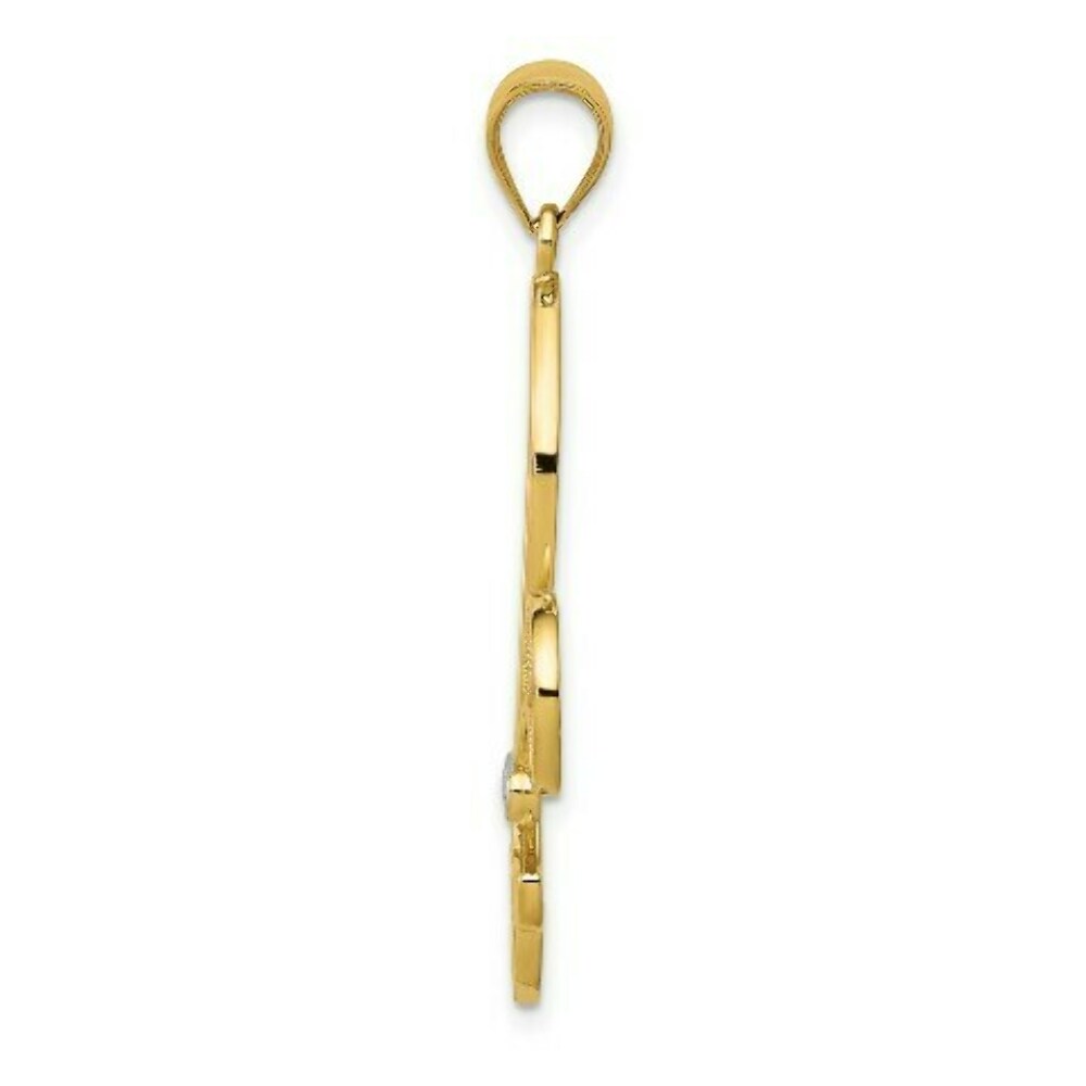 14K Yellow Gold & Rhodium Filigree Fleur de Lis Pendant