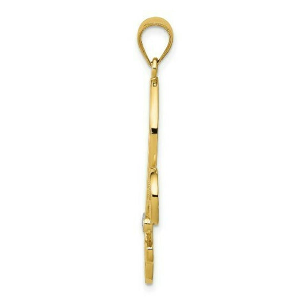 14K Yellow Gold & Rhodium Filigree Fleur de Lis Pendant