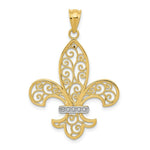 Load image into Gallery viewer, 14K Yellow Gold &amp; Rhodium Filigree Fleur de Lis Pendant

