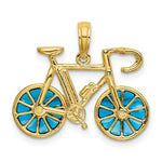 Load image into Gallery viewer, 14K Yellow Gold 3-D Blue Translucent Acrylic Bicycle Pendant
