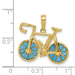 Load image into Gallery viewer, 14K Yellow Gold 3-D Blue Translucent Acrylic Bicycle Pendant
