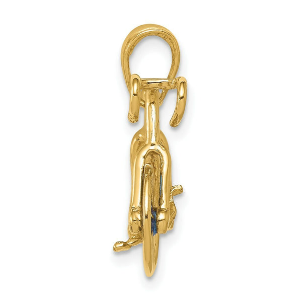 14K Yellow Gold 3-D Blue Translucent Acrylic Bicycle Pendant