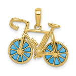 Load image into Gallery viewer, 14K Yellow Gold 3-D Blue Translucent Acrylic Bicycle Pendant
