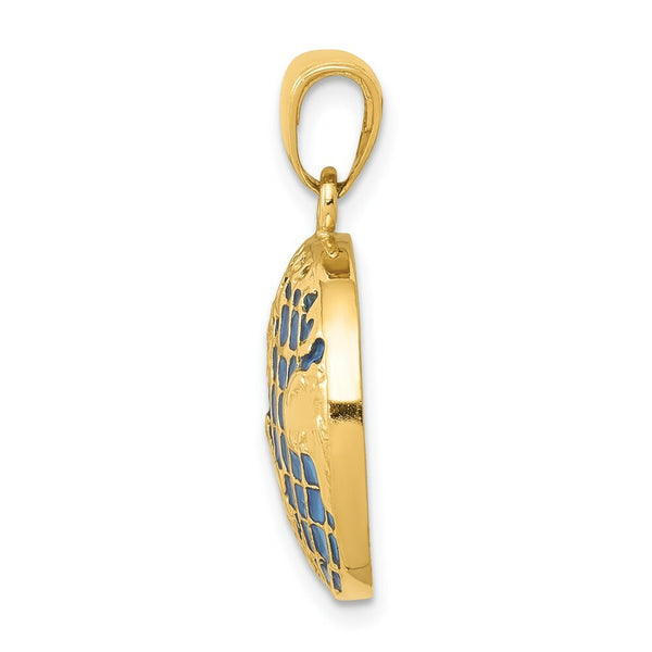14K Yellow Gold BlueTranslucent Acrylic Globe Pendant