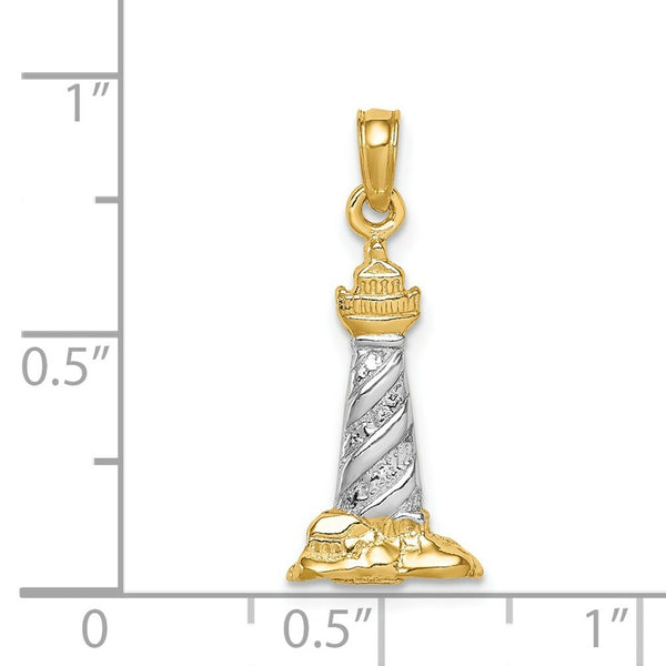 14K Yellow Gold & Rhodium 3-D Cape Hatteras Lighthouse Pendant