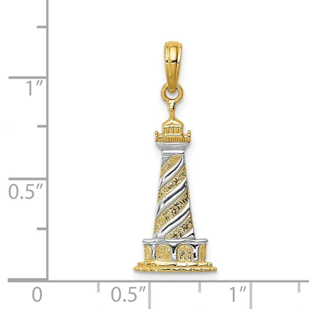 14K Yellow Gold & Rhodium Cape Hatters Lighthouse Pendant