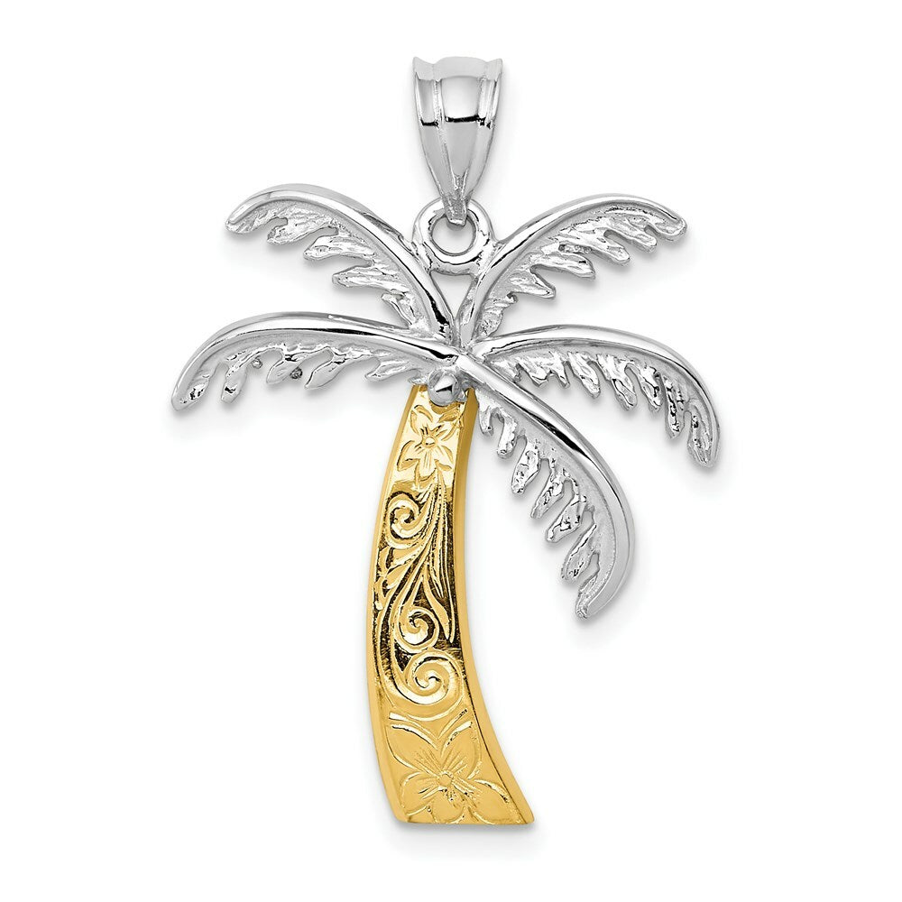 14K Two-tone Gold Palm Tree Pendant