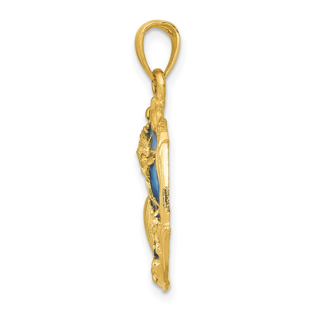14K Yellow Gold Blue Stained Glassed Shell Cluster Pendant
