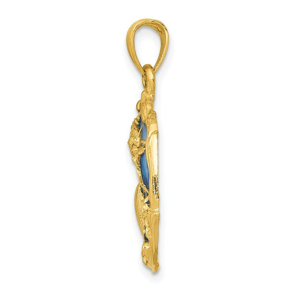 14K Yellow Gold Blue Stained Glassed Shell Cluster Pendant