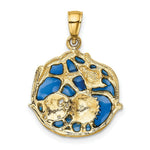 Load image into Gallery viewer, 14K Yellow Gold Blue Stained Glassed Shell Cluster Pendant
