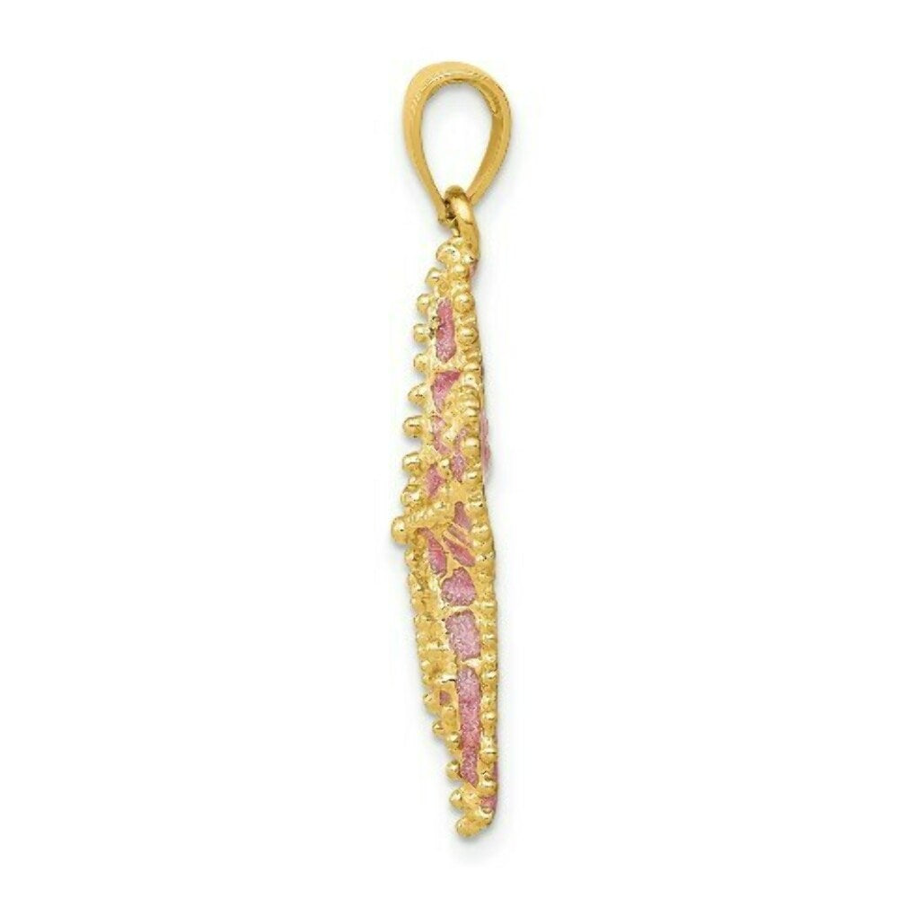 14K Yellow Gold Pink Enameled StarFish Pendant