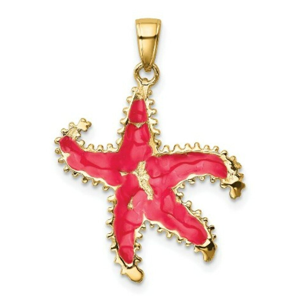 14K Yellow Gold Pink Enameled StarFish Pendant