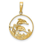 Load image into Gallery viewer, 14K Yellow Gold &amp; Rhodium Double Dolphins in Circle Pendant
