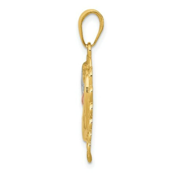 14K Two-tone Gold & Rhodium Dolphins in Heart Pendant