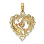 Load image into Gallery viewer, 14K Two-tone Gold &amp; Rhodium Dolphins in Heart Pendant
