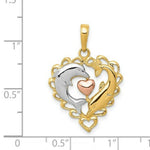 Load image into Gallery viewer, 14K Two-tone Gold &amp; Rhodium Dolphins in Heart Pendant
