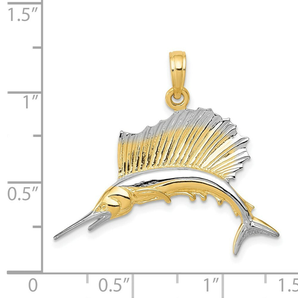 14K Yellow Gold & Rhodium SailFish Pendant