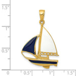 Load image into Gallery viewer, 14K Yellow Gold 2-D Blue and White Enameled Sailboat Pendant
