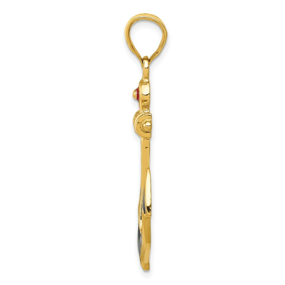 14K Yellow Gold 2-D Red, White, and Blue Enameled Anchor Pendant