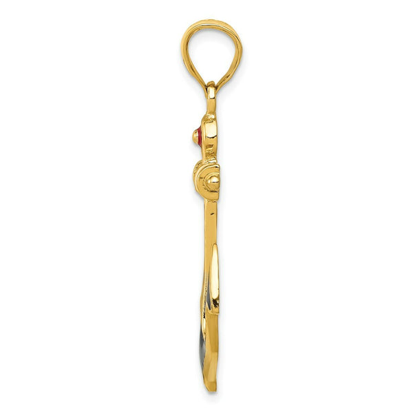 14K Yellow Gold 2-D Red, White, and Blue Enameled Anchor Pendant