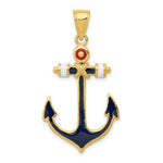 Load image into Gallery viewer, 14K Yellow Gold 2-D Red, White, and Blue Enameled Anchor Pendant
