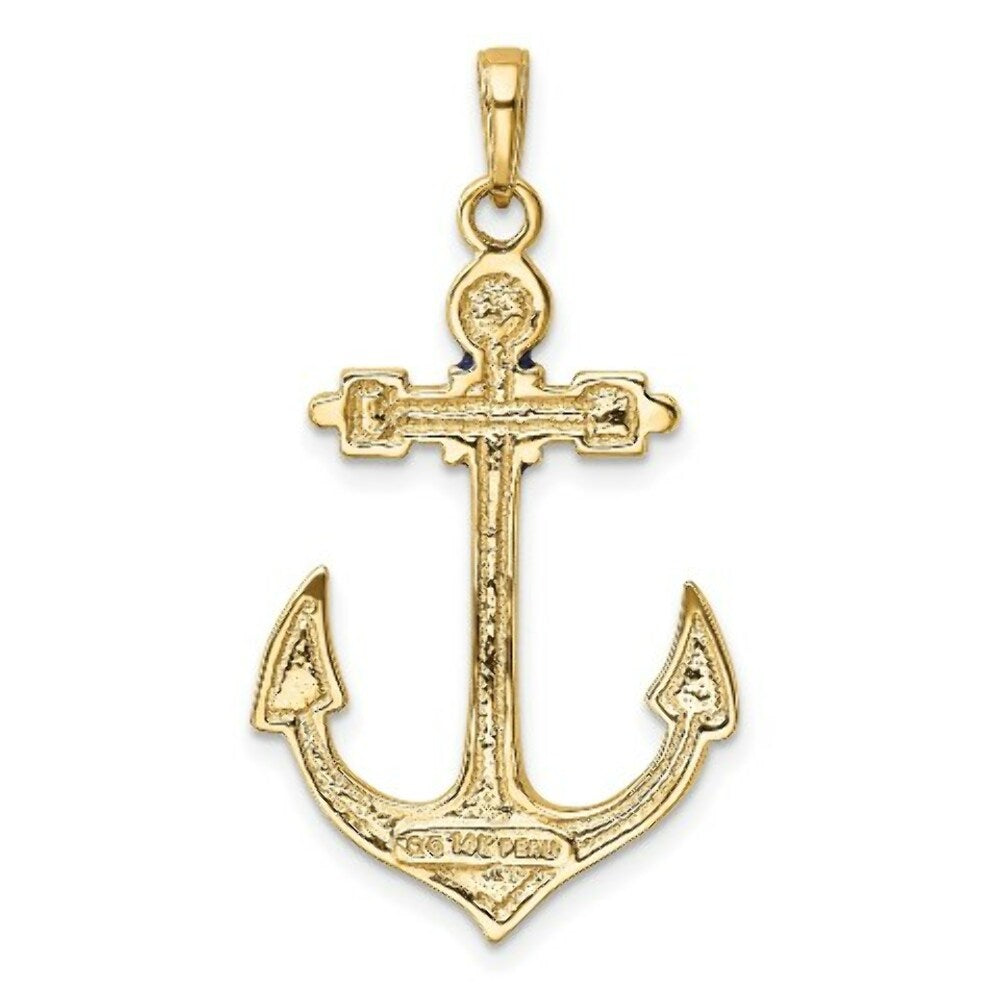 14K Yellow Gold 2-D Red, White, and Blue Enameled Anchor Pendant