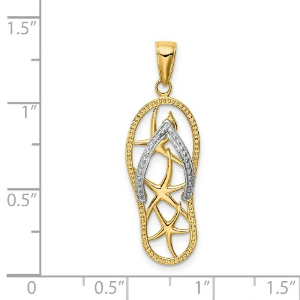 14K Two-tone Gold StarFish Flip-Flop Pendant