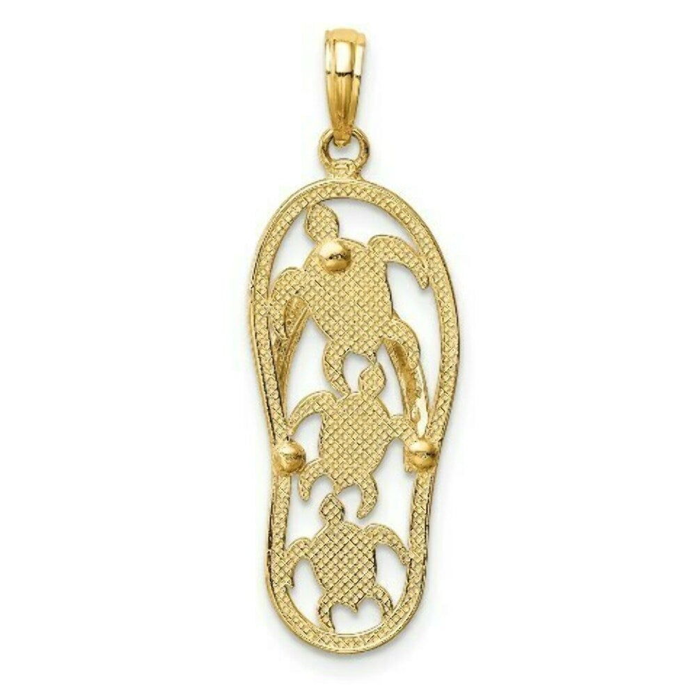 14K Two-tone Gold Triple Sea Turtle Flip-Flop Pendant