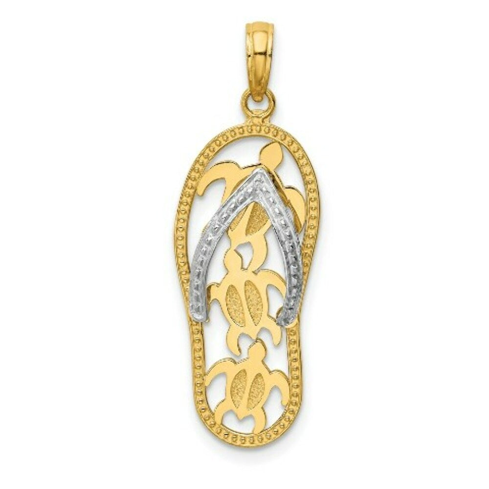 14K Two-tone Gold Triple Sea Turtle Flip-Flop Pendant