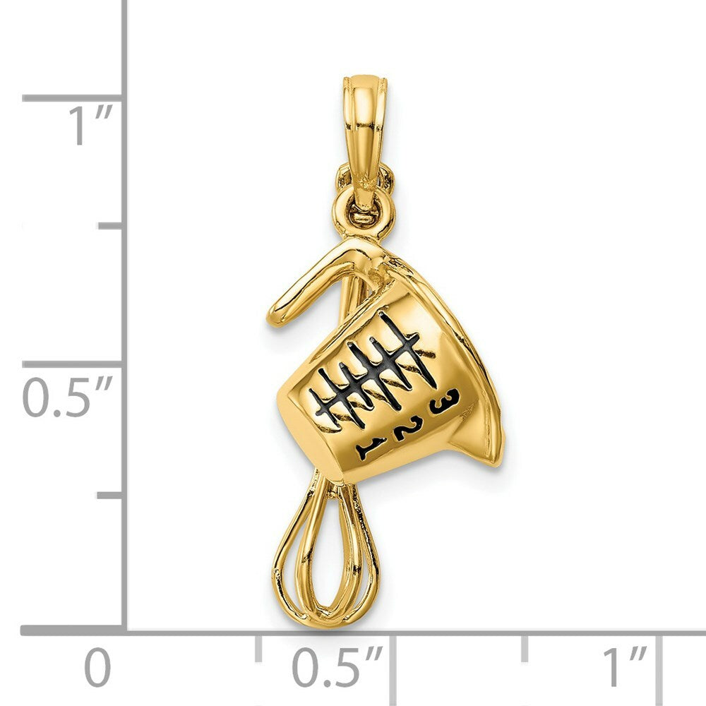 14K Yellow Gold 3-D Black Enameled Measuring Cup and Whisk Pendant